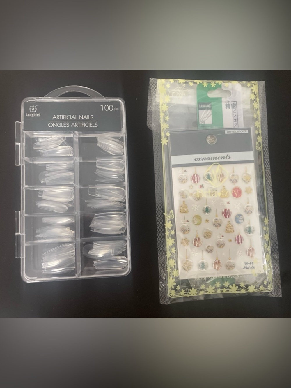 🆕 Clear Artificial Nails (100 Pc) + Christmas Nail Art Stickers for DIY Nails